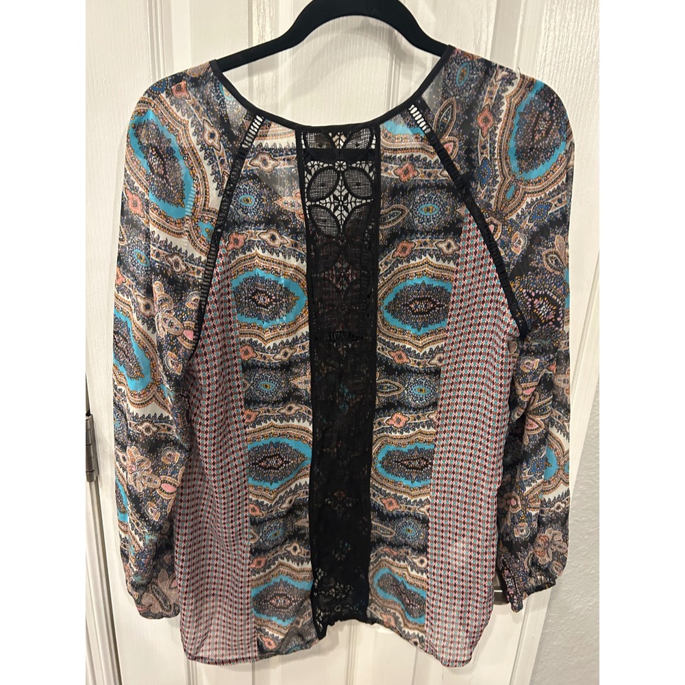 Meadow Rue Blouse Multicolor‎ Paisley Crochet Lace Tassel Anthropologie Boho Top - Picture 6 of 8